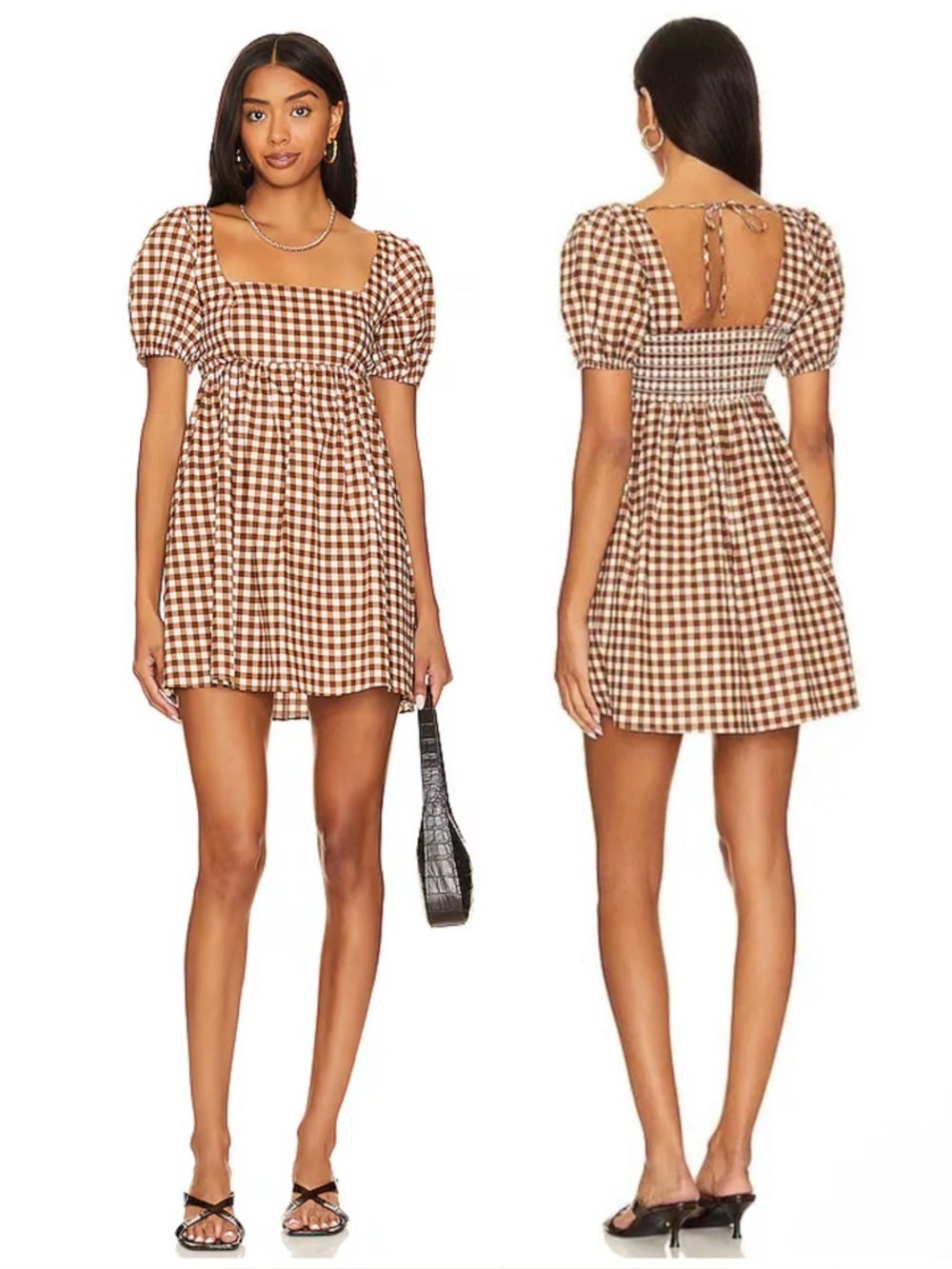 Show Me Your MuMu Smitten Babydoll Dress in Brown Gingham Size S